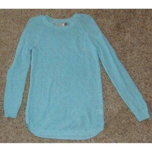 Womens Crochet Sweater Large SO Blue Knit Round Neck Long Sleeve